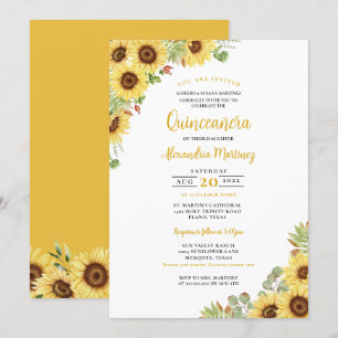 Invitation Tournesol jaune blanc Floral Quinceanera été