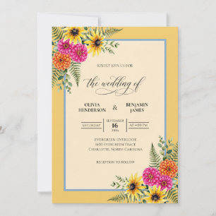 Invitation Tournesol jaune eucalyptus magenta Mariage