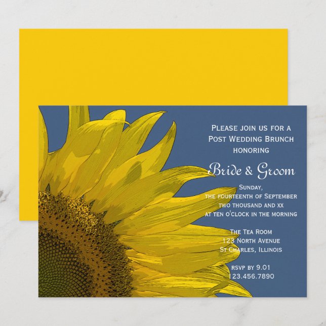 Invitation Tournesol jaune Jardin Mariage Été Brunch (Devant / Derrière)
