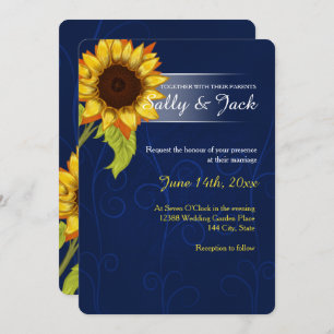 Invitation Tournesol jaune/mariage arrière - plan bleu