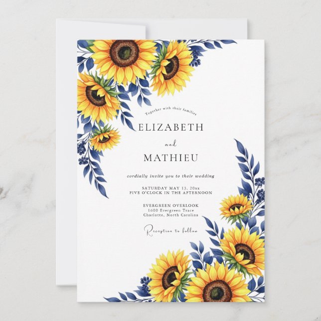Invitation Tournesol Jaune Mariage Fleur Automne (Devant)