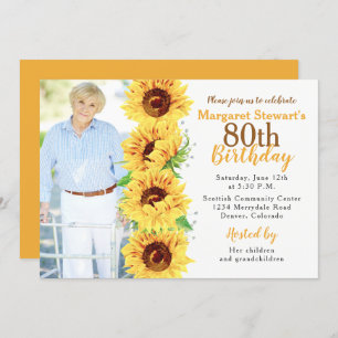 Invitation Tournesol jaune photo 80e anniversaire