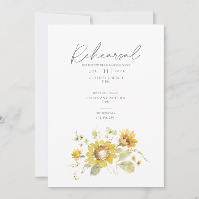 Invitation Tournesol Jaune Rustique Mariage (Devant)