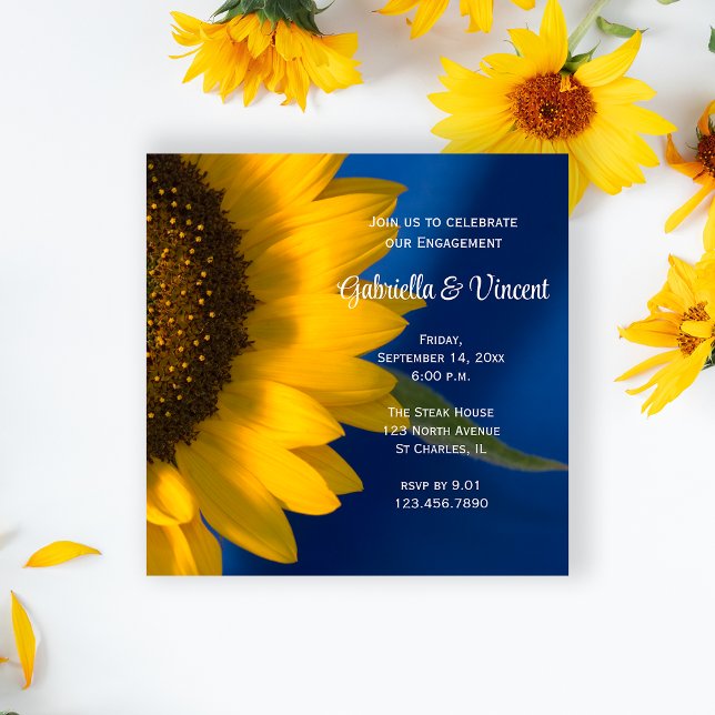 Invitation Tournesol jaune sur Blue Engagement Party (Créateur téléchargé)