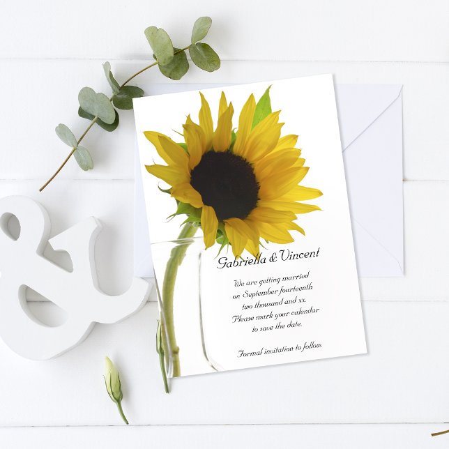 Invitation Tournesol jaune sur mariage blanc Enregistrer la d (Créateur téléchargé)