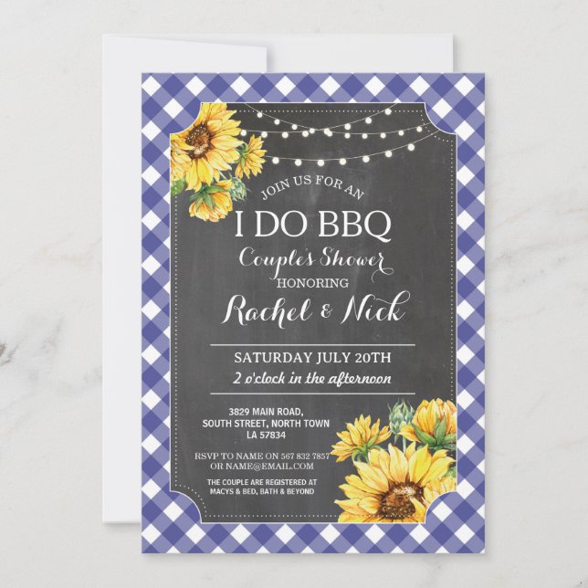 Invitation Tournesol JE FAIS DU BBQ Couple Shower Gingham (Devant)