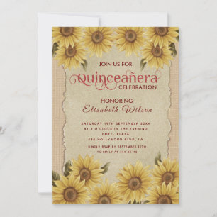 Invitation Tournesol Linen vintage romantique Quinceañera 