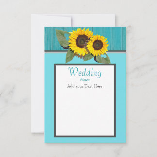 Invitation Tournesol Mariage rustique Turquoise en bois gris 