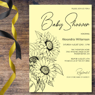 Invitation Tournesol minimaliste sur Baby shower jaune