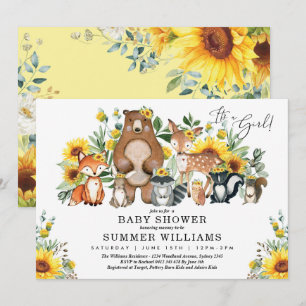 Invitation Tournesol moderne Bois Animaux Baby shower fille