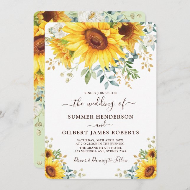 Invitation Tournesol moderne Été verdure Mariage floral (Devant / Derrière)