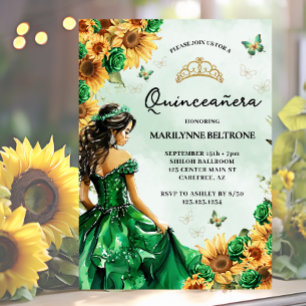 Invitation Tournesol Papillon vert Princesse Quinceañera