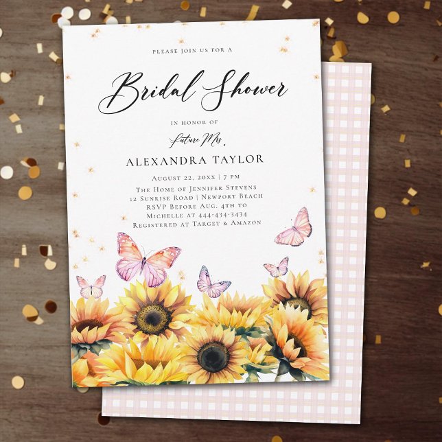 Invitation Tournesol Papillons de campagne Fête des mariées r (sunflowers butterflies rustic bridal shower invitation elegant boho romantic modern backyard garden)