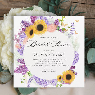 Invitation Tournesol Papillons Lilas Fête de Mariage Florale