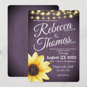 Invitation Tournesol pourpre et éclats Mariage rustique