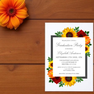 Invitation Tournesol Rose Automne Floral Remise de diplômes