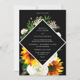 Invitation Tournesol & Rose blanche Artsy Floral Mariage - No
