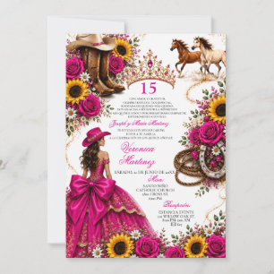Invitation Tournesol rose fuchsia Vaquera Quinceañera