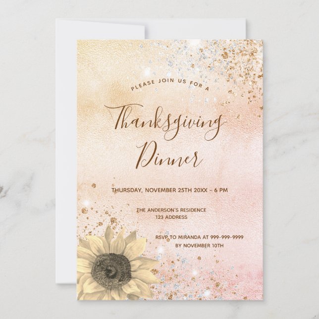 Invitation Tournesol rose or Thanksgiving Dîner (Devant)