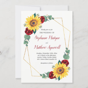 Invitation Tournesol Rouge Rose Mariage floral géométrique