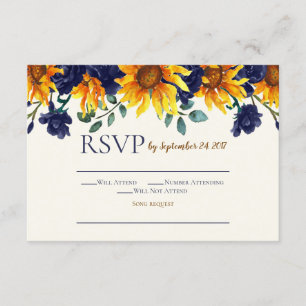Invitation Tournesol RSVP de la Marine Blue Ivory Russe