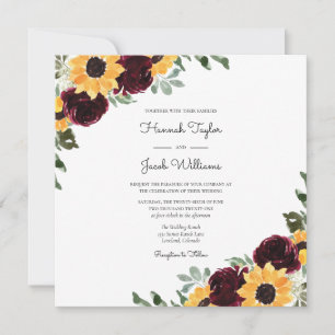 Invitation Tournesol Russe Bourgogne Rose Mariage Eucalyptus