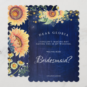 Invitation Tournesol Russe Marine Blue Bridesmaid Proposition