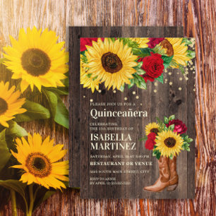 Invitation Tournesol Russe Roses Rouges Bottes Quinceañera