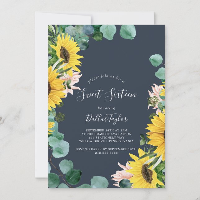 Invitation Tournesol rustique | Anniversaire du Sweet sixteen (Devant)