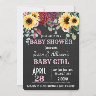 Invitation Tournesol rustique / Baby shower Floral Rose Invit