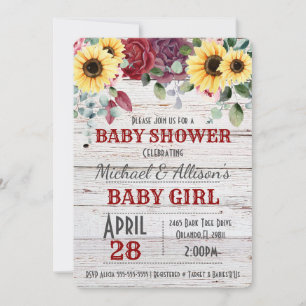 Invitation Tournesol rustique / Baby shower Floral Rose Invit