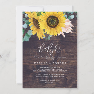 Invitation Tournesol rustique   Barbecue Baby shower Wood Bab