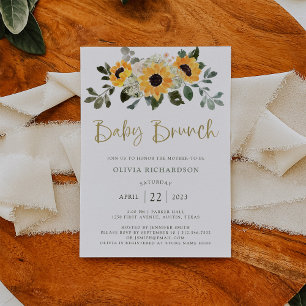 Invitation Tournesol rustique Bébé Brunch avec Gold Script