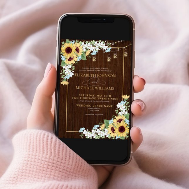 Invitation Tournesol Rustique Bleu Dusty Mariage à (Créateur téléchargé)