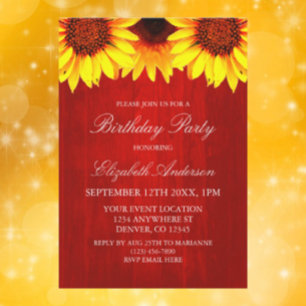 Invitation Tournesol Rustique Bois Anniversaire