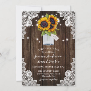 Invitation Tournesol Rustique bois Mason Jar Mariage