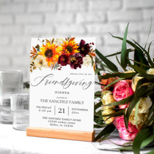Invitation Tournesol Rustique & Bourgogne Floral Friendsgivin