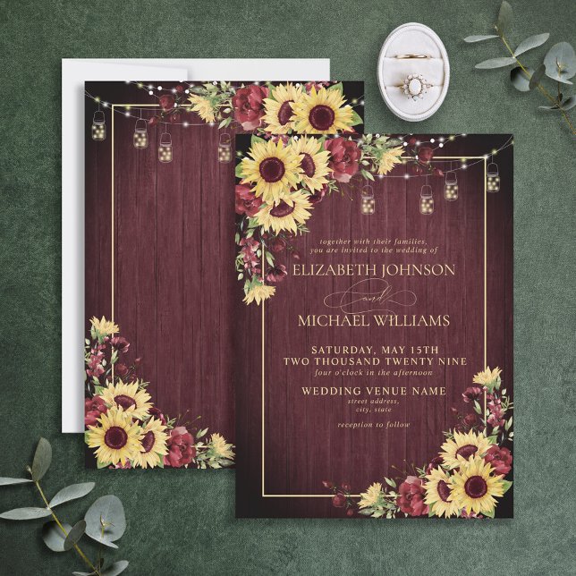 Invitation Tournesol rustique Bourgogne Mariage floral Invi (Créateur téléchargé)