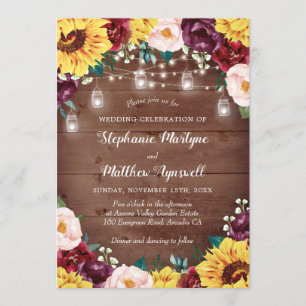 Invitation Tournesol Rustique Chute Lumières Florales Mariage