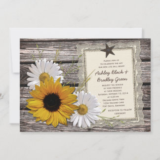 Invitation Tournesol rustique Daisy Mariage en bois dentelle