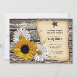 Invitation Tournesol rustique Daisy Sweet 16 Anniversaire