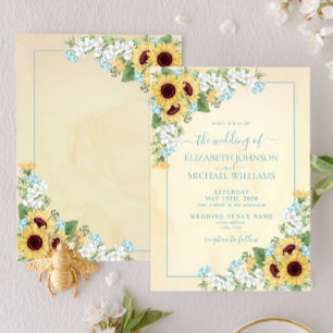 Invitation Tournesol rustique Dusty bleu Jaune Floral Mariage