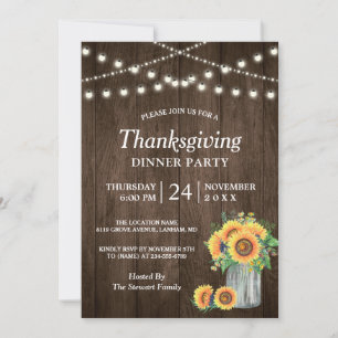 Invitation Tournesol Rustique Éclairage Thanksgiving Dîner