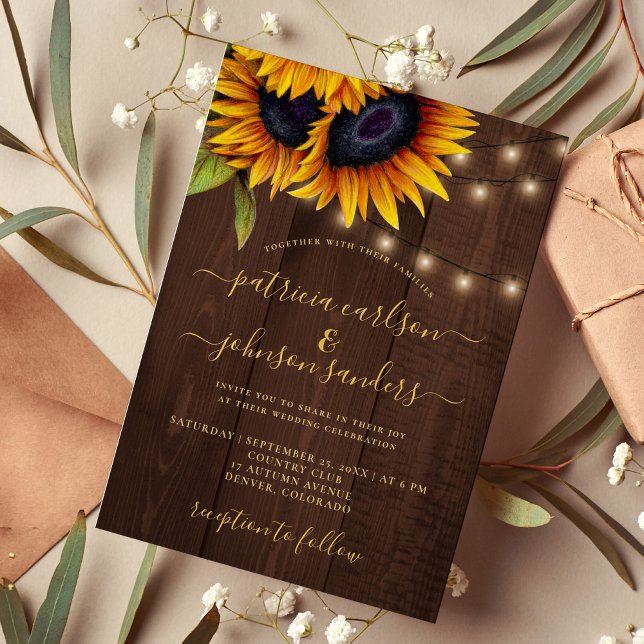 Invitation Tournesol rustique élégant script grange mariage e (Créateur téléchargé)