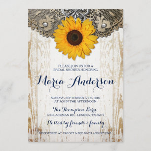 Invitation Tournesol rustique et Fête des mariées de dentelle