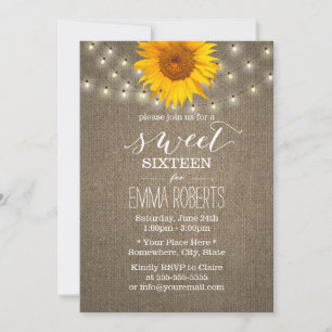 Invitation Tournesol rustique et lumières à cordes Burlap Swe