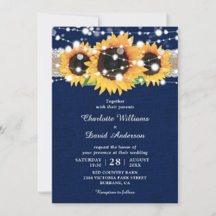 Invitation Tournesol rustique et mariage bleu marine Invitati