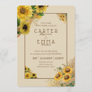 Invitation Tournesol rustique et Mariage campagnard beige den