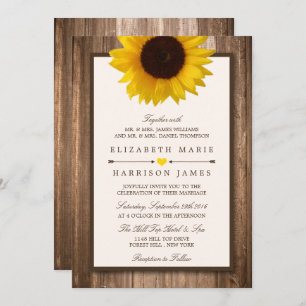 Invitation Tournesol rustique et Mariage de bois Brown
