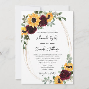 Invitation Tournesol rustique et Mariage Rose
